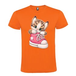 Camiseta Manga Corta Diseño Gatito En Zapato Rosa