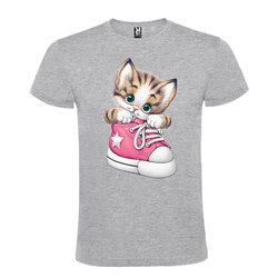 Camiseta Manga Corta Diseño Gatito En Zapato Rosa