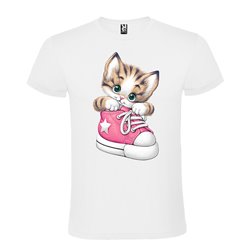 Camiseta Manga Corta Diseño Gatito En Zapato Rosa