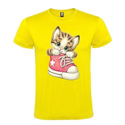 Camiseta Manga Corta Diseño Gatito En Zapato Rosa