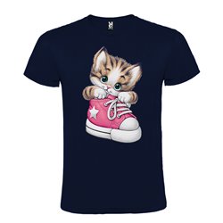 Camiseta Manga Corta Diseño Gatito En Zapato Rosa