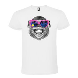 Camiseta Manga Corta Diseño Chimpancé Con Gafas Corazón