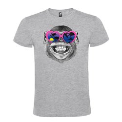 Camiseta Manga Corta Diseño Chimpancé Con Gafas Corazón