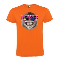 Camiseta Manga Corta Diseño Chimpancé Con Gafas Corazón