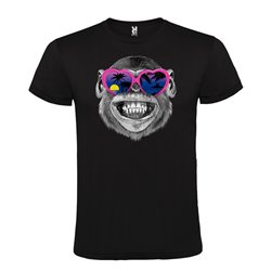 Camiseta Manga Corta Diseño Chimpancé Con Gafas Corazón