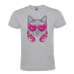 Camiseta Manga Corta Diseño Gato Auriculares Y Gafas