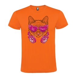 Camiseta Manga Corta Diseño Gato Auriculares Y Gafas