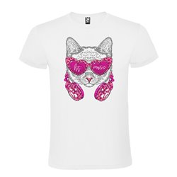 Camiseta Manga Corta Diseño Gato Auriculares Y Gafas