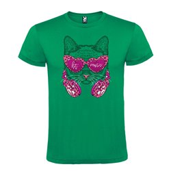 Camiseta Manga Corta Diseño Gato Auriculares Y Gafas