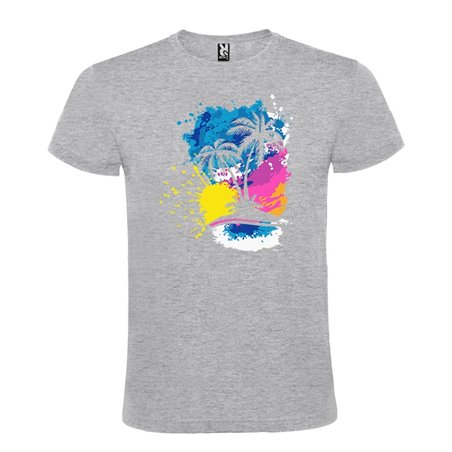 Camiseta Manga Corta Diseño Isla Paraiso Pintura