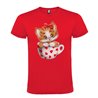 Camiseta Manga Corta Diseño Gatito En Taza Corazones