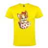 Camiseta Manga Corta Diseño Gatito En Taza Corazones