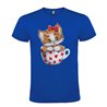 Camiseta Manga Corta Diseño Gatito En Taza Corazones