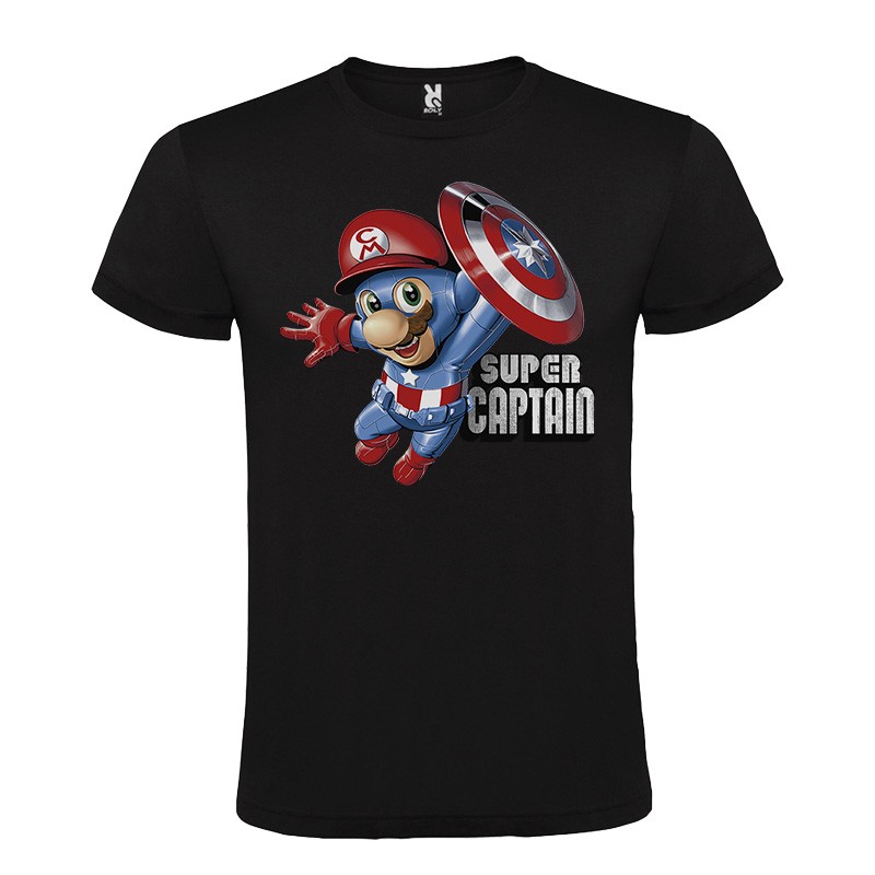 CAMISETA MANGA CORTA DE DISEÑO SUPERMARIO CAPTAIN AMERICA