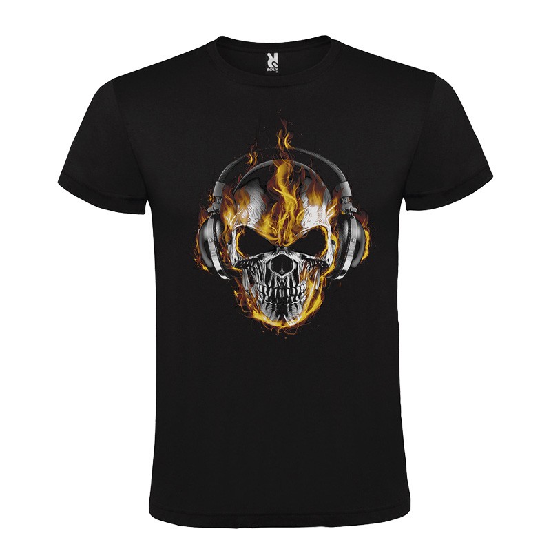 CAMISETA MANGA CORTA DE DISEÑO CALAVERA DE FUEGO